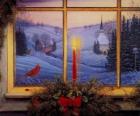 Χριστούγεννα Κεριά μπροστά από ένα παράθυρο